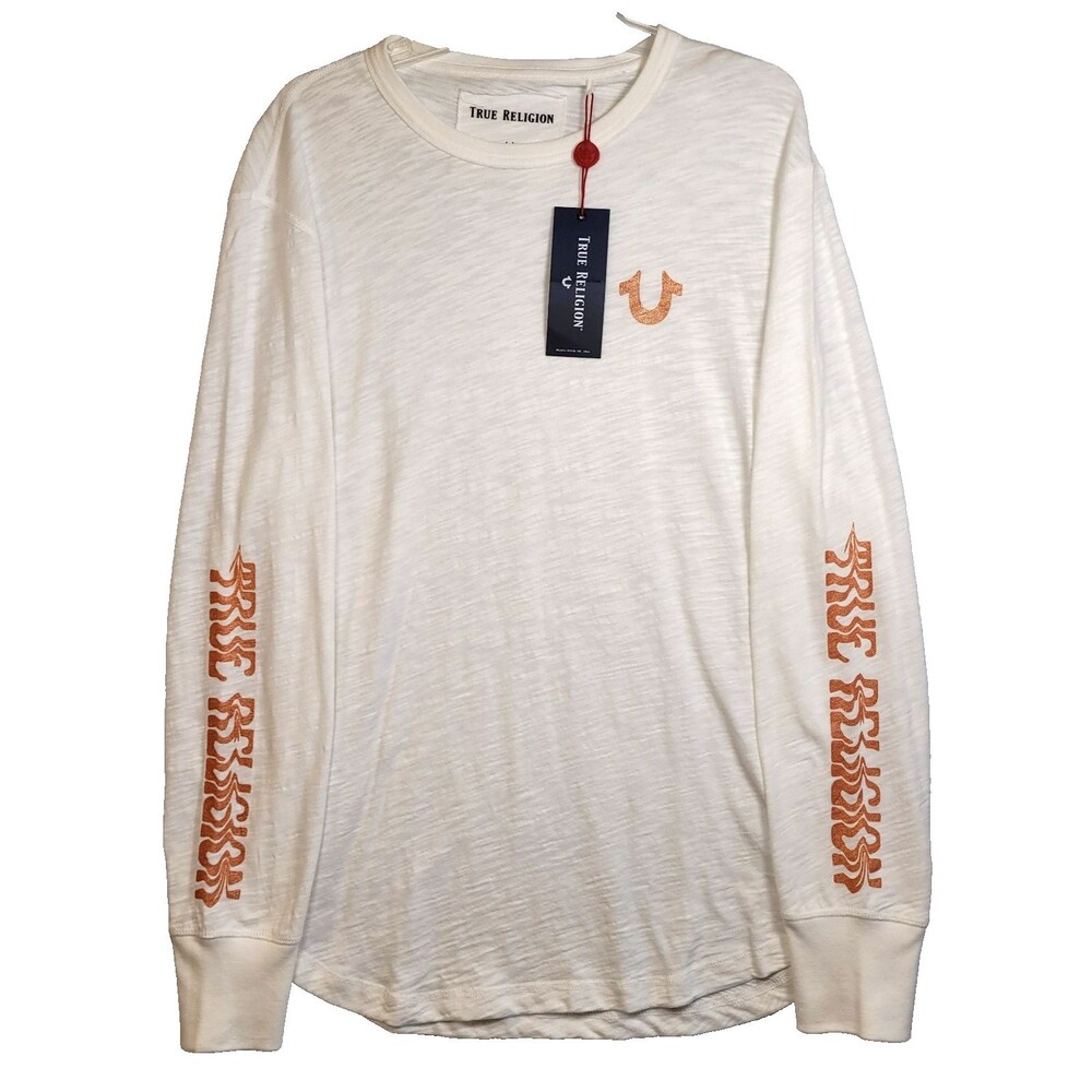 TRUE RELIGION Long Sleeve Shirt Sleeve Hits Optic White Unisex Medium *NEW* $79